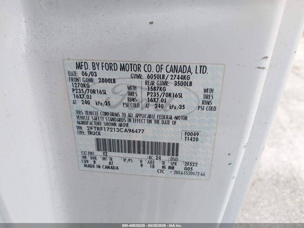 2FTRF17213CA96477 2003 FORD F-150 photo no. 9