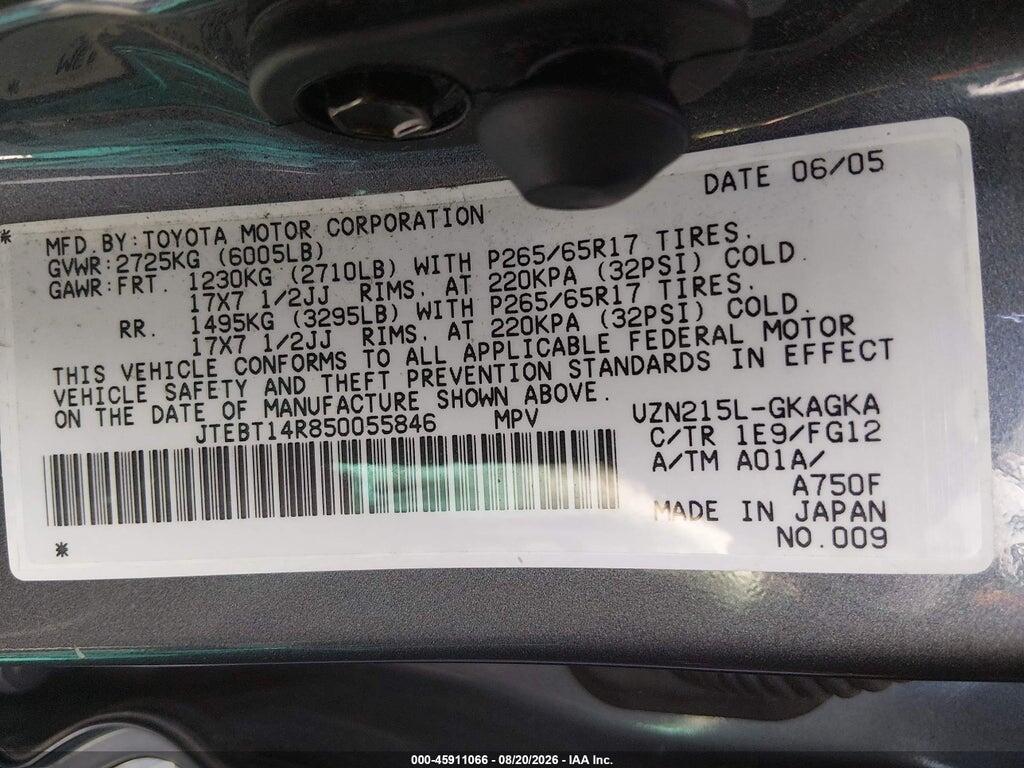 JTEBT14R850055846 2005 TOYOTA 4RUNNER photo no. 9
