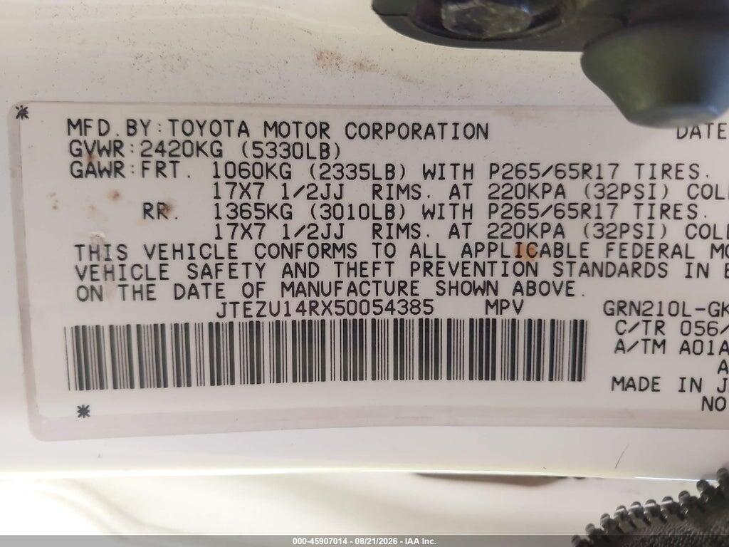 JTEZU14RX50054385 2005 TOYOTA 4RUNNER photo no. 9