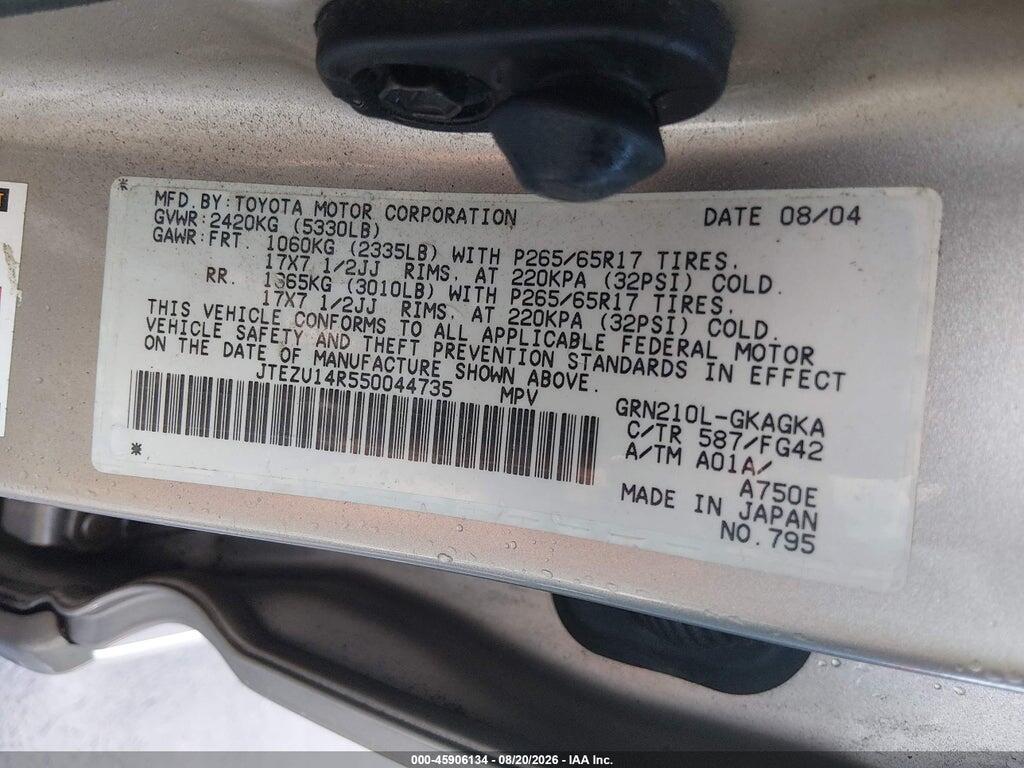 JTEZU14R550044735 2005 TOYOTA 4RUNNER photo no. 9