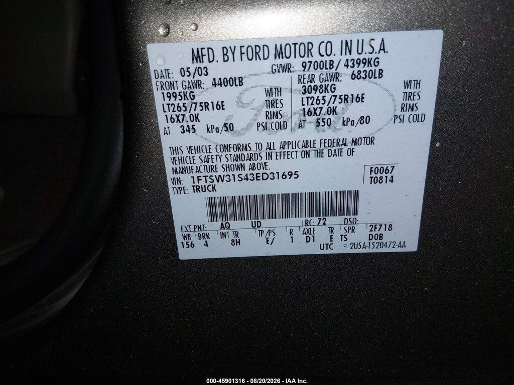 1FTSW31S43ED31695 2003 FORD F-350 photo no. 9