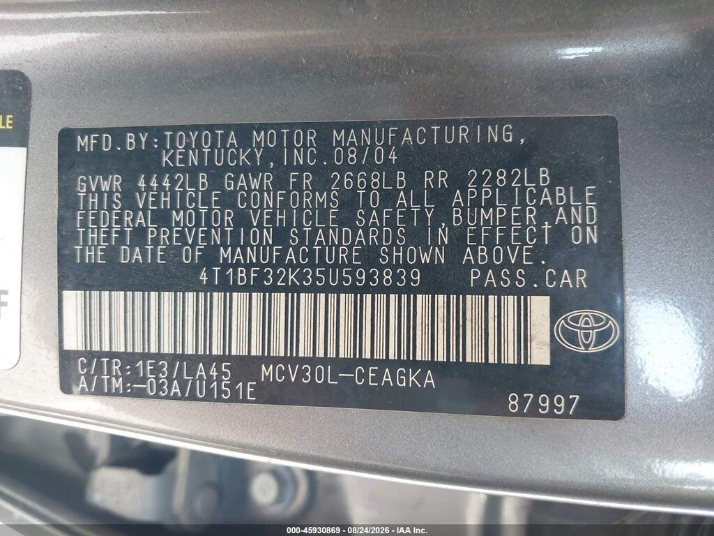 4T1BF32K35U593839 2005 TOYOTA CAMRY photo no. 9