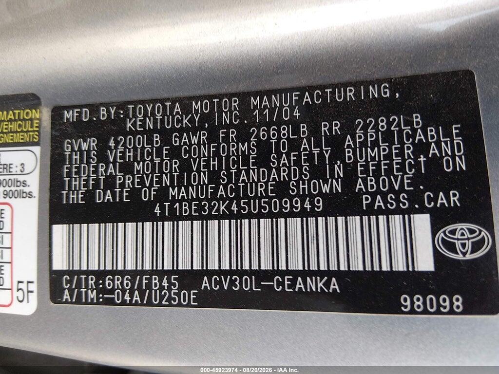 4T1BE32K45U509949 2005 TOYOTA CAMRY photo no. 9