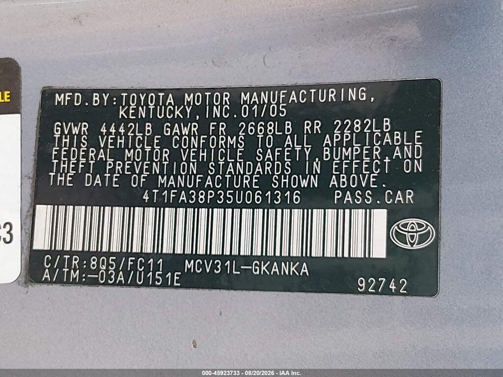 4T1FA38P35U061316 2005 TOYOTA CAMRY SOLARA photo no. 9