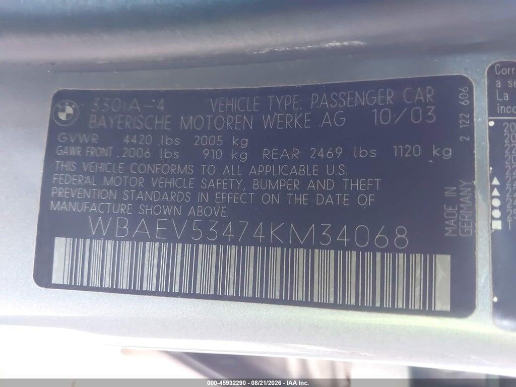 WBAEV53474KM34068 2004 BMW 330I photo no. 9