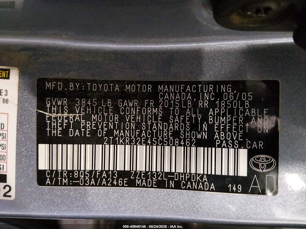 2T1KR32E45C508462 2005 TOYOTA MATRIX photo no. 9