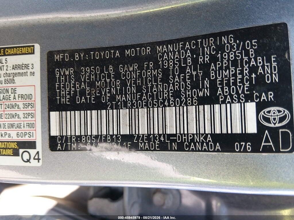 2T1LR30E05C460286 2005 TOYOTA MATRIX photo no. 9