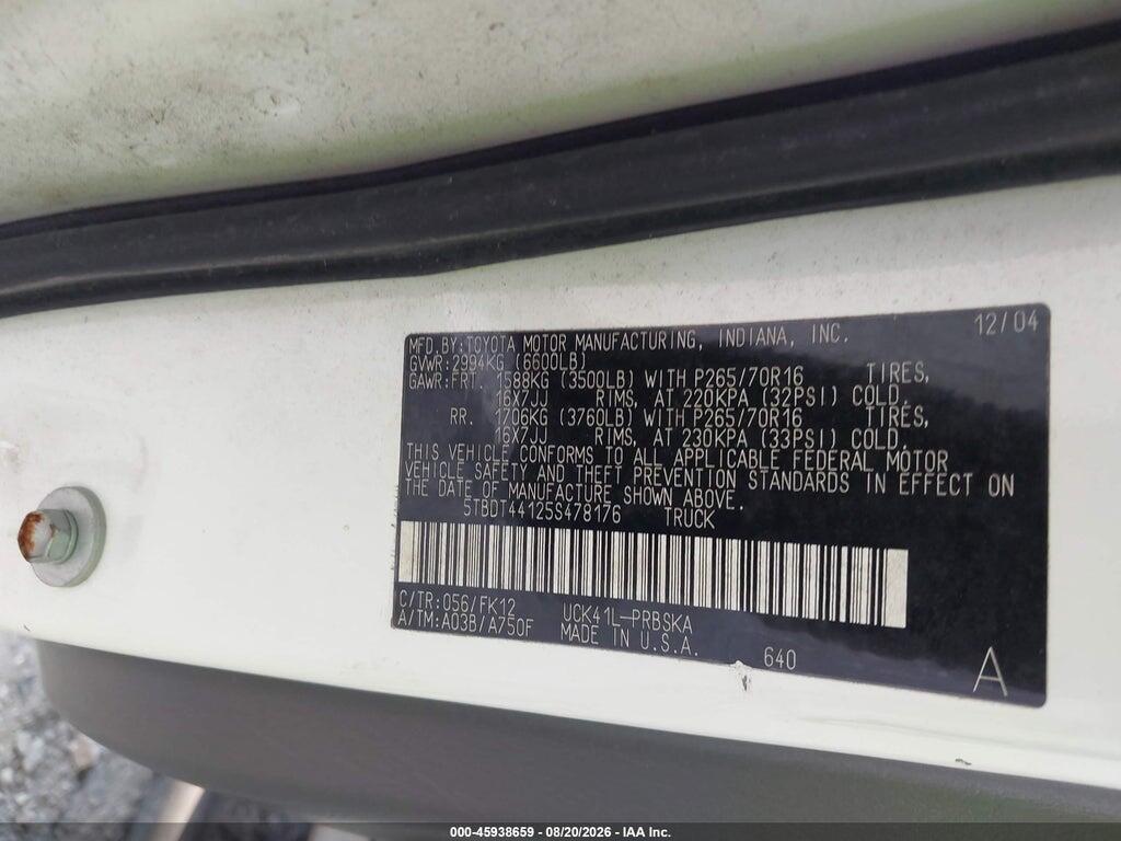 5TBDT44125S478176 2005 TOYOTA TUNDRA photo no. 9