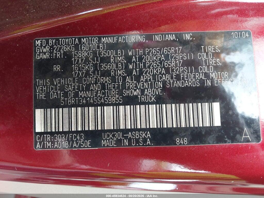 5TBRT34145S459855 2005 TOYOTA TUNDRA photo no. 9