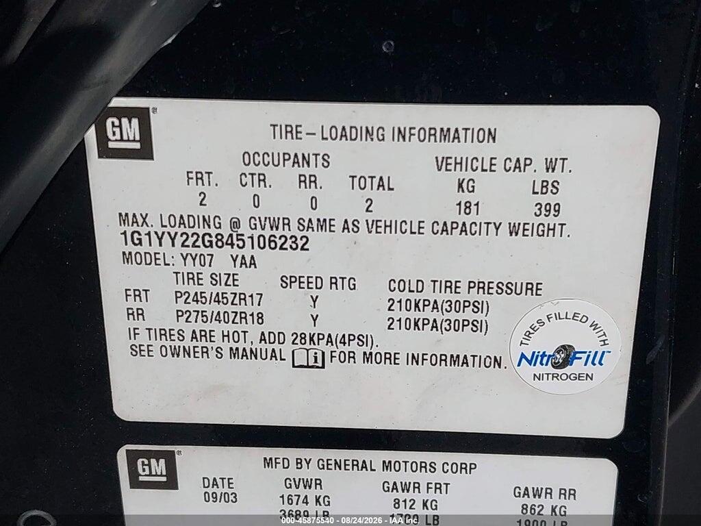 1G1YY22G845106232 2004 CHEVROLET CORVETTE photo no. 9