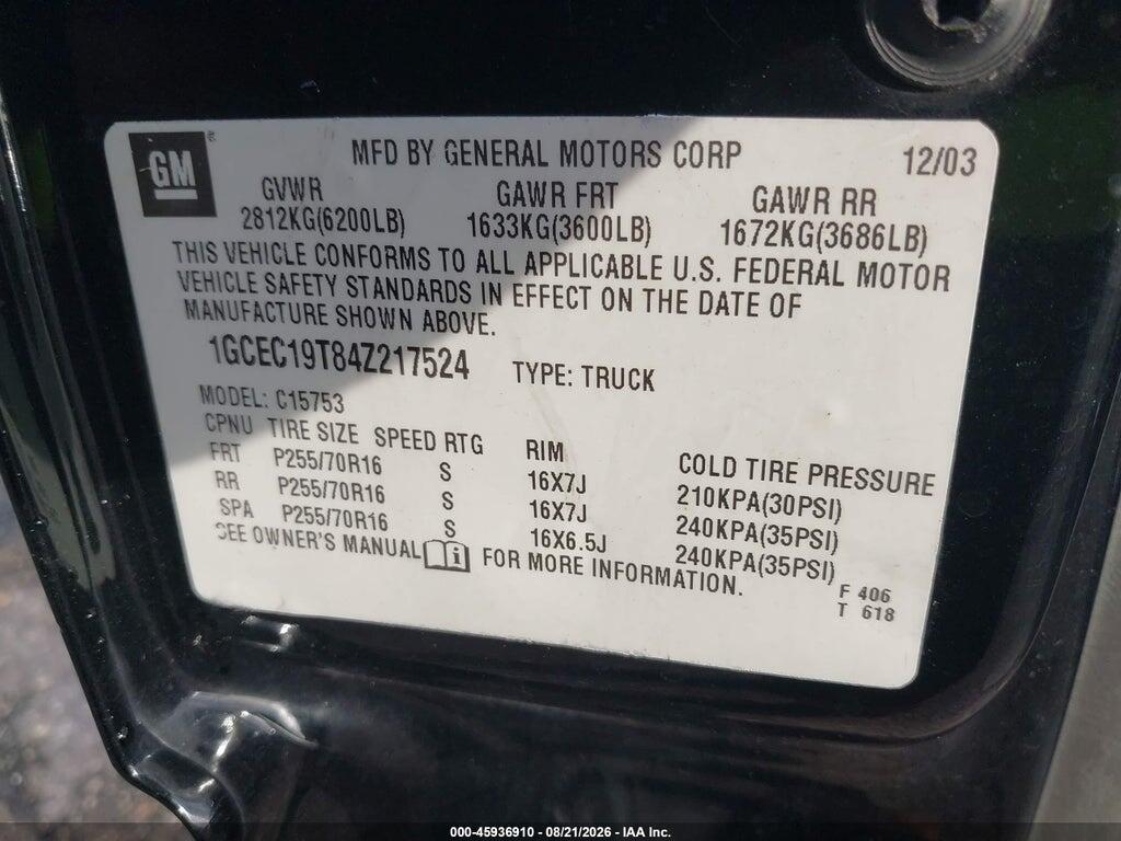 1GCEC19T84Z217524 2004 CHEVROLET SILVERADO 1500 photo no. 9