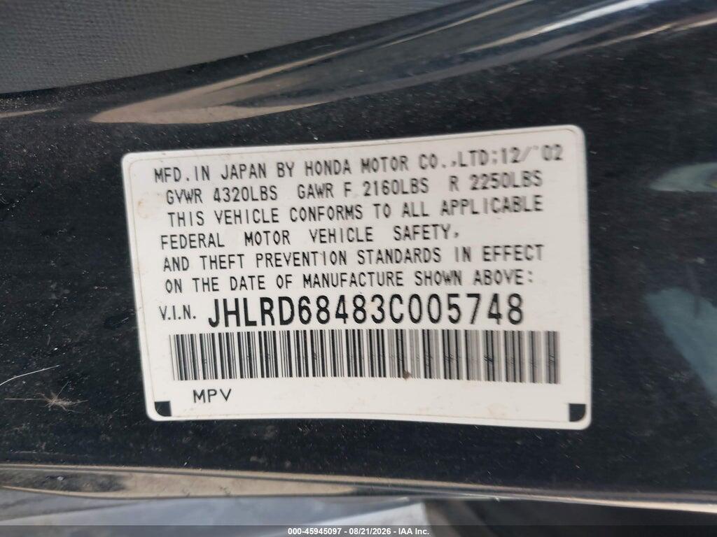 JHLRD68483C005748 2003 HONDA CR-V photo no. 9