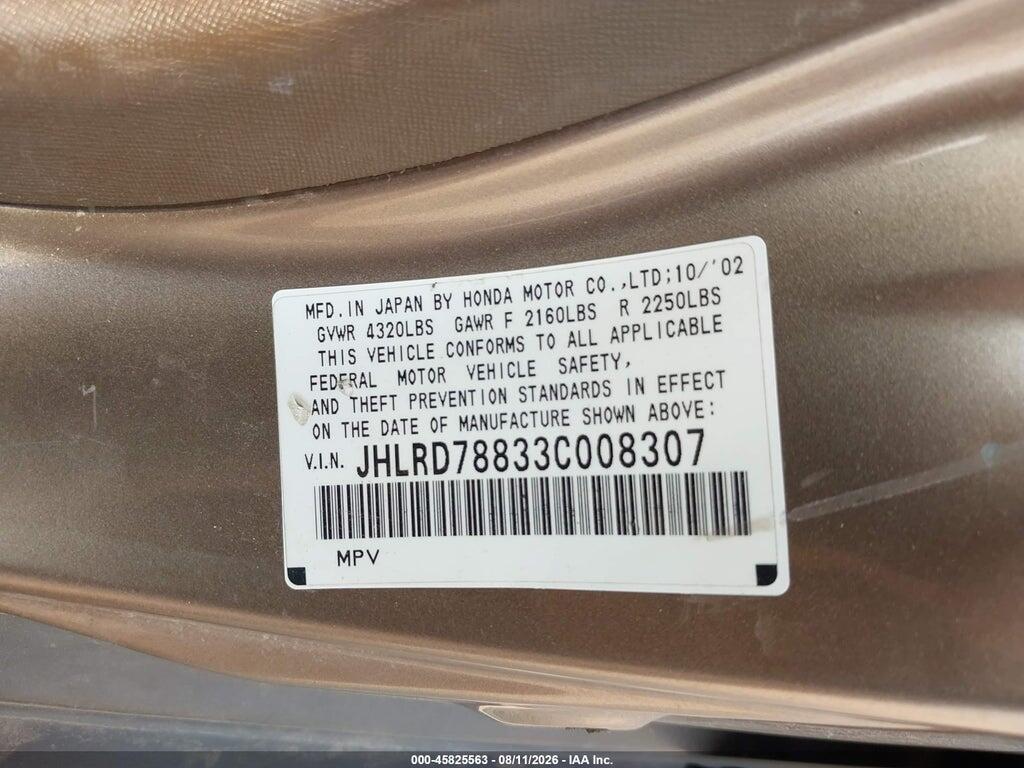 JHLRD78833C008307 2003 HONDA CR-V photo no. 9