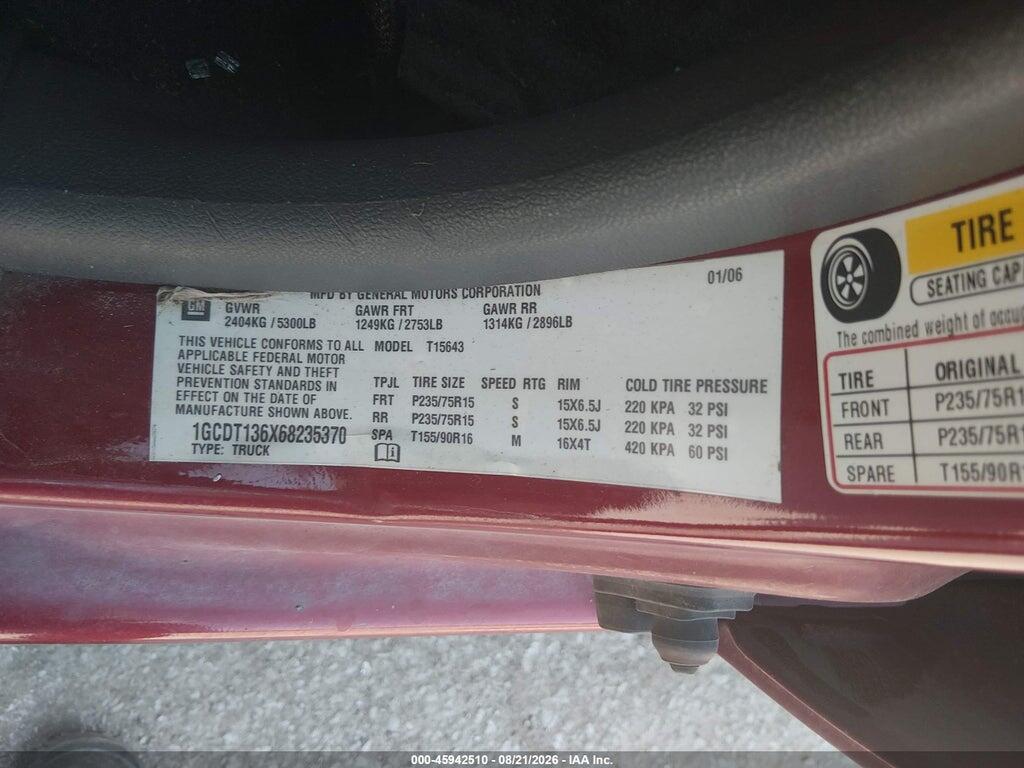 1GCDT136X68235370 2006 CHEVROLET COLORADO photo no. 9