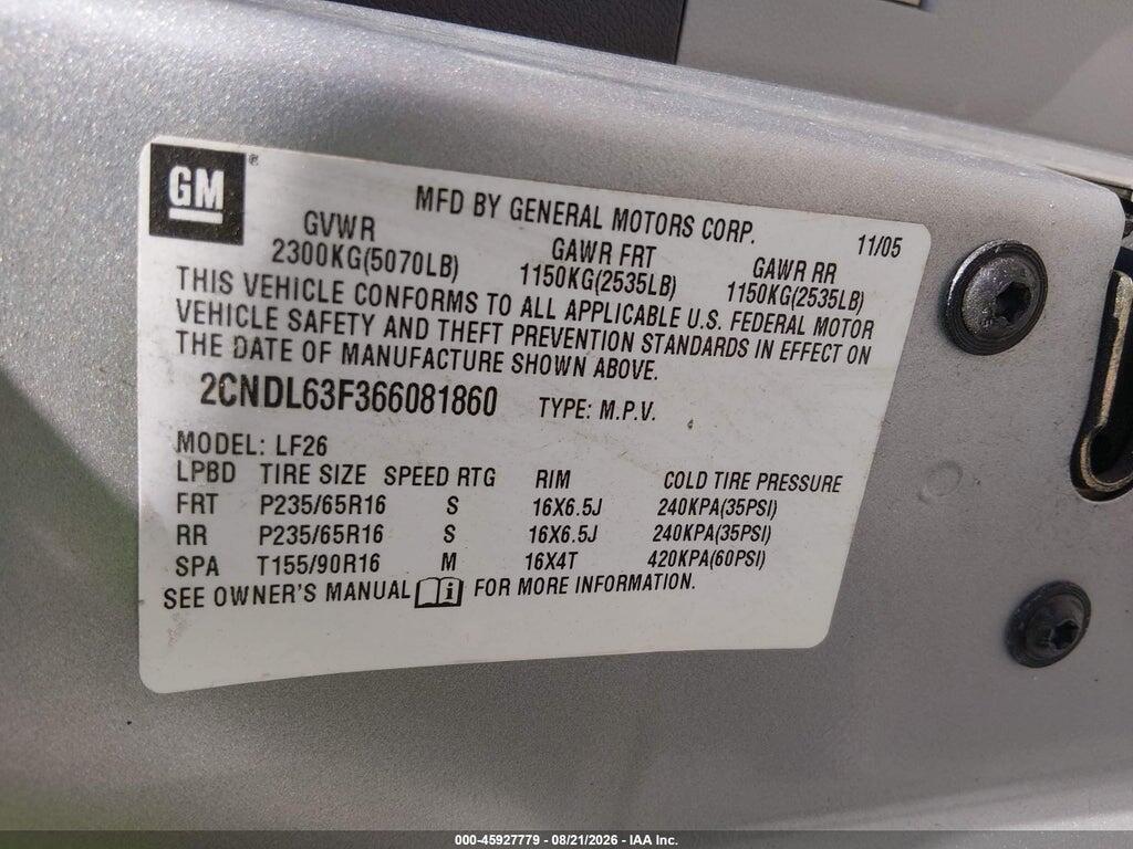 2CNDL63F366081860 2006 CHEVROLET EQUINOX photo no. 9