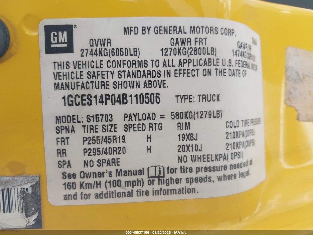 1GCES14P04B110506 2004 CHEVROLET SSR photo no. 9