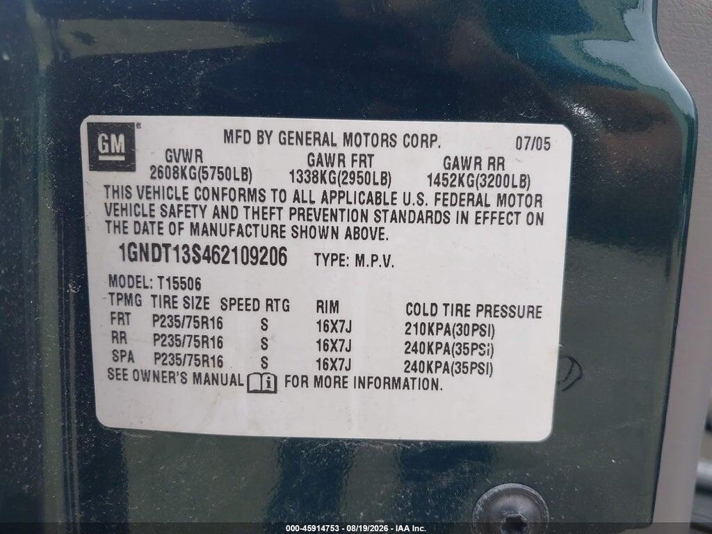 1GNDT13S462109206 2006 CHEVROLET TRAILBLAZER photo no. 9