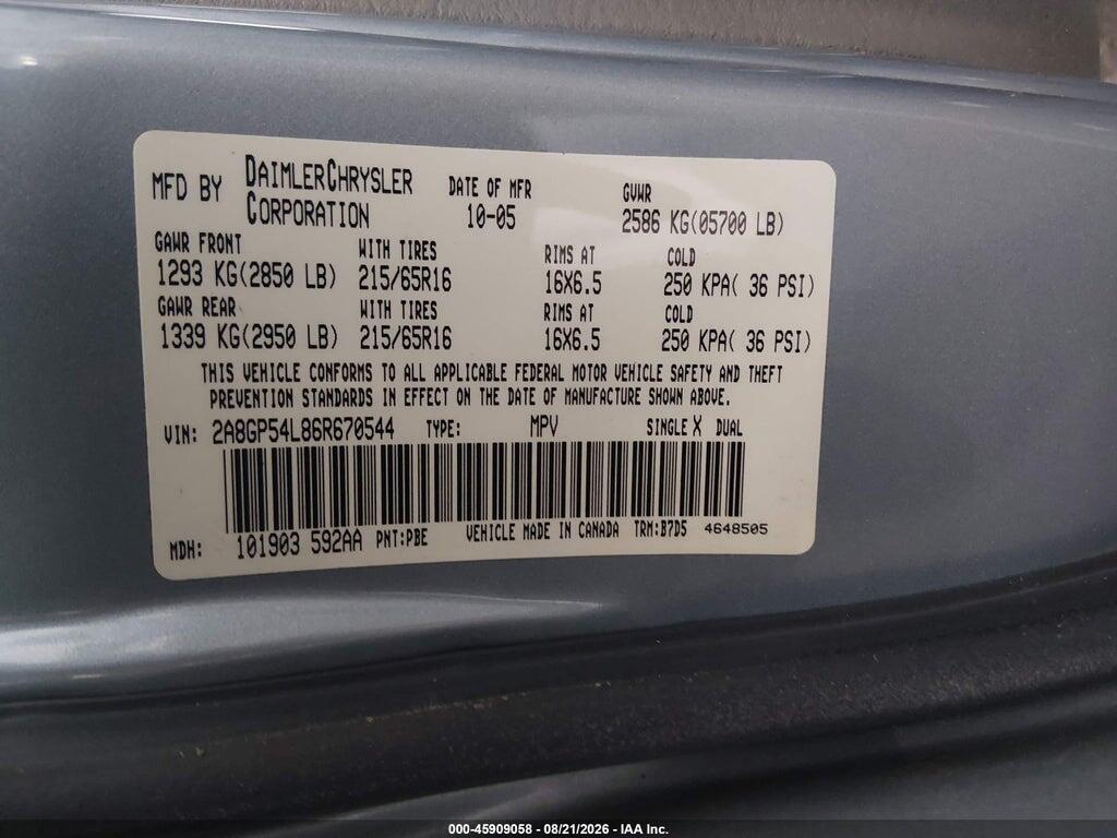 2A8GP54L86R670544 2006 CHRYSLER TOWN & COUNTRY photo no. 9