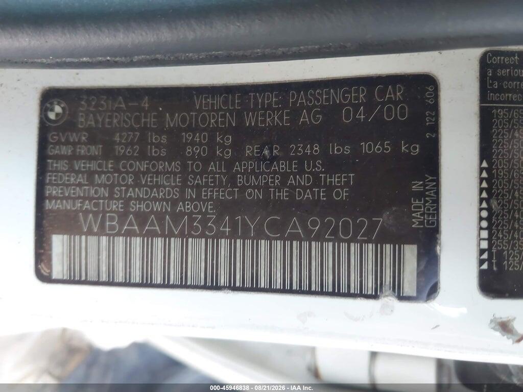 WBAAM3341YCA92027 2000 BMW 323I photo no. 9