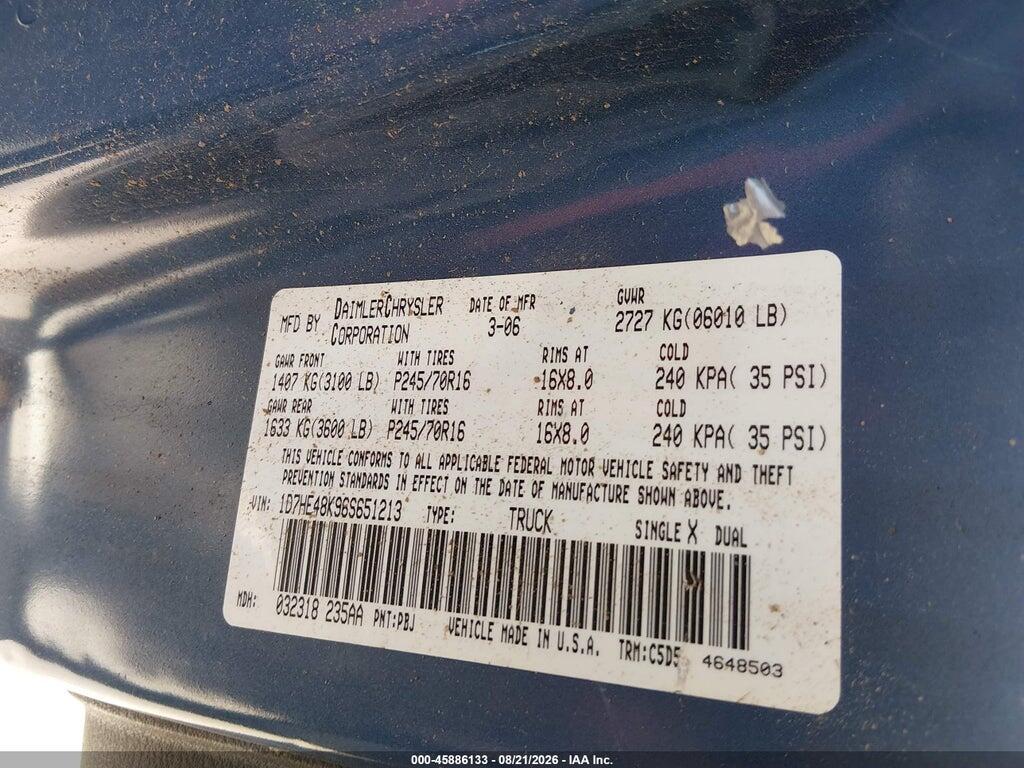 1D7HE48K96S651213 2006 DODGE DAKOTA photo no. 9