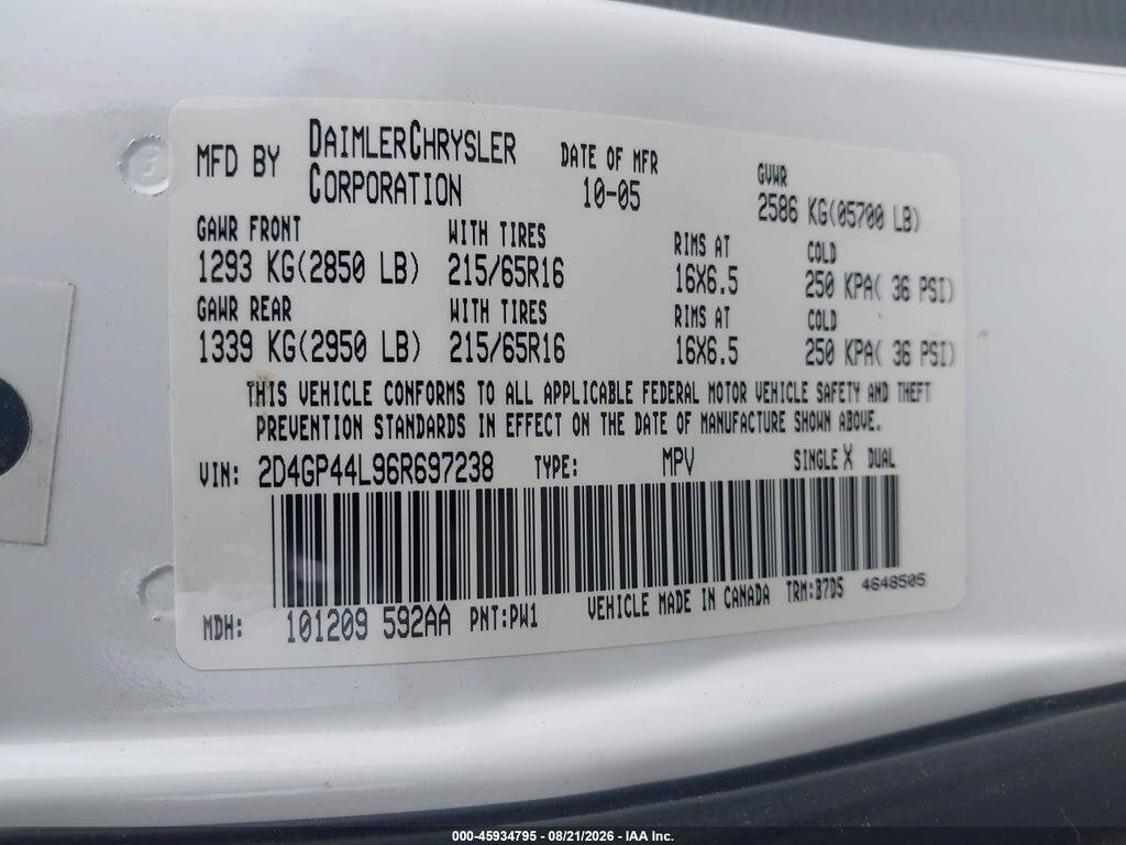 2D4GP44L96R697238 2006 DODGE GRAND CARAVAN photo no. 9