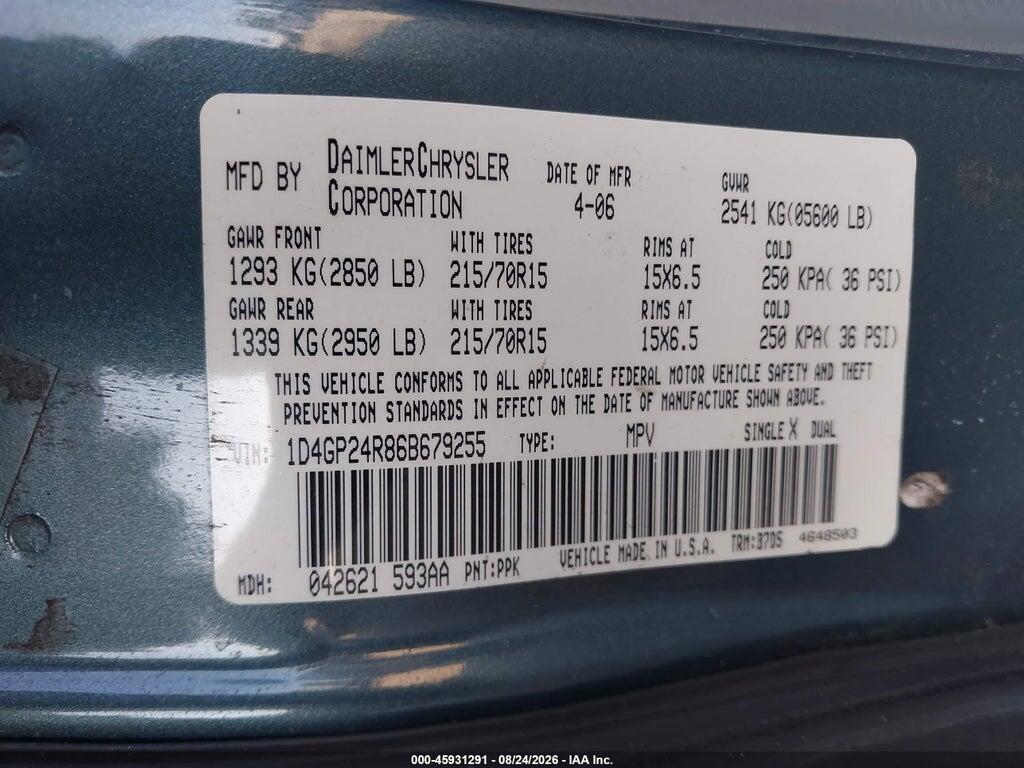 1D4GP24R86B679255 2006 DODGE GRAND CARAVAN photo no. 9