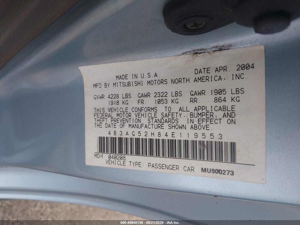 4B3AG52H84E119553 2004 DODGE STRATUS photo no. 9