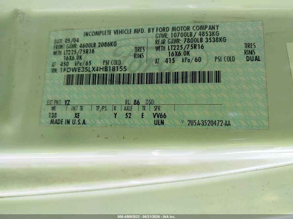 1FDWE35LX4HB18155 2004 FORD E-350 CUTAWAY photo no. 8