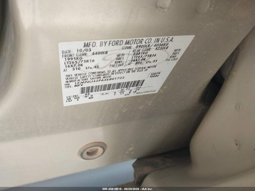 1FMNU42P64EB01723 2004 FORD EXCURSION photo no. 9