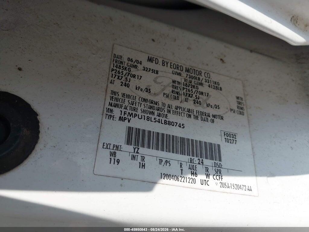 1FMPU18L54LB80745 2004 FORD EXPEDITION photo no. 9
