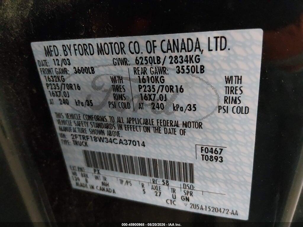 2FTRF18W34CA37014 2004 FORD F-150 HERITAGE photo no. 9