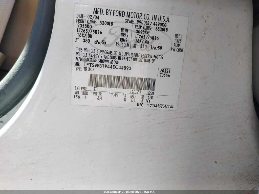 1FTSW31P44EC44893 2004 FORD F-350 photo no. 9