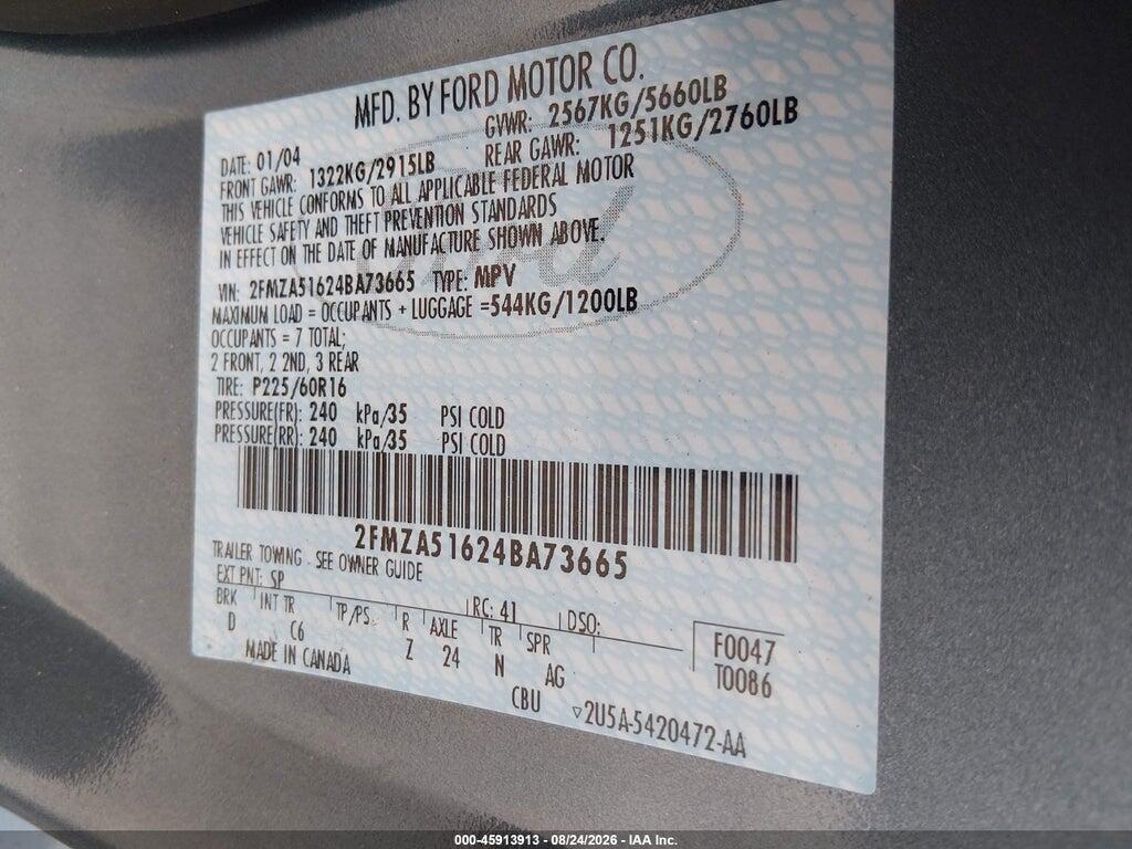 2FMZA51624BA73665 2004 FORD FREESTAR photo no. 9