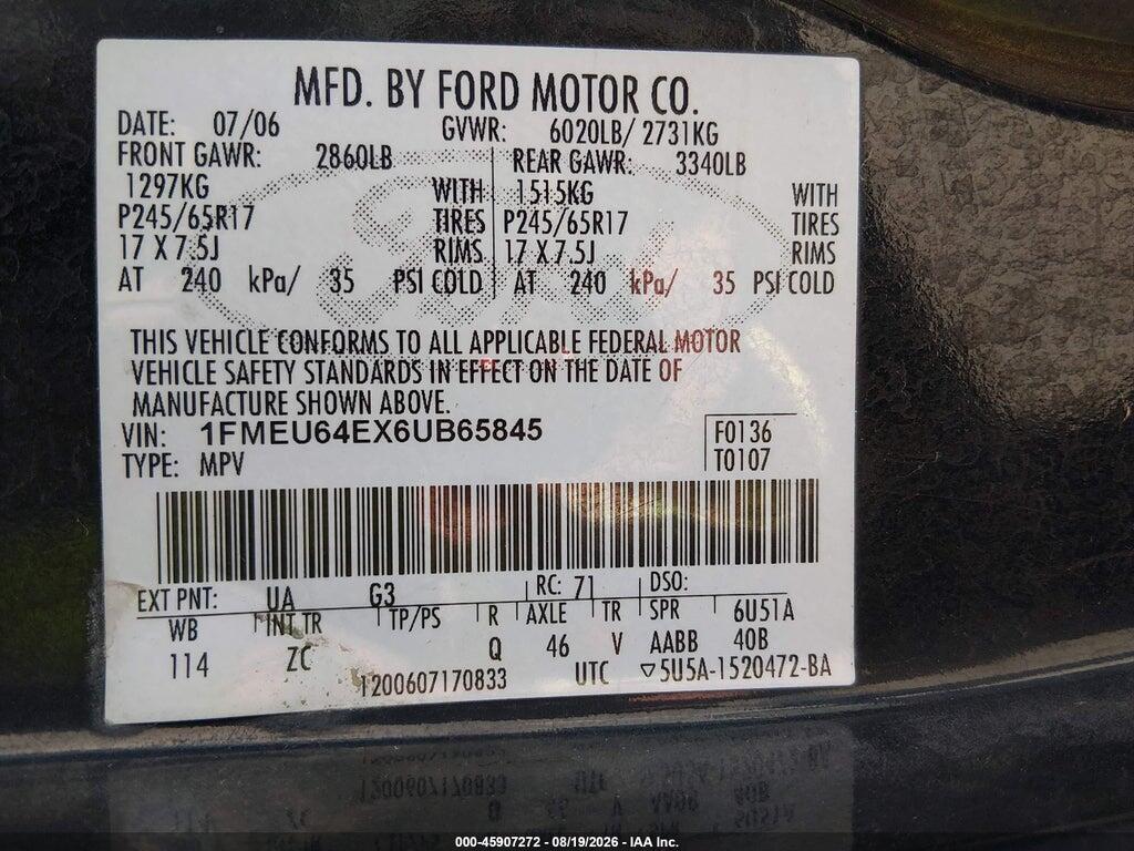 1FMEU64EX6UB65845 2006 FORD EXPLORER photo no. 9