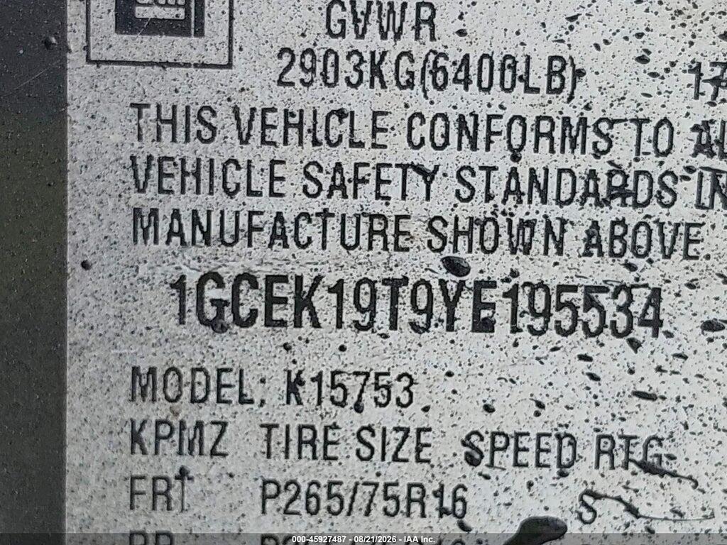 1GCEK19T9YE195534 2000 CHEVROLET SILVERADO 1500 photo no. 9