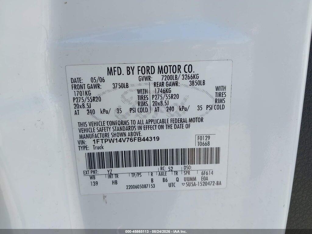 1FTPW14V76FB44319 2006 FORD F-150 photo no. 9