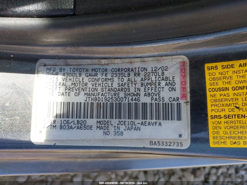 JTHBD192530071446 2003 LEXUS IS 300 photo no. 9