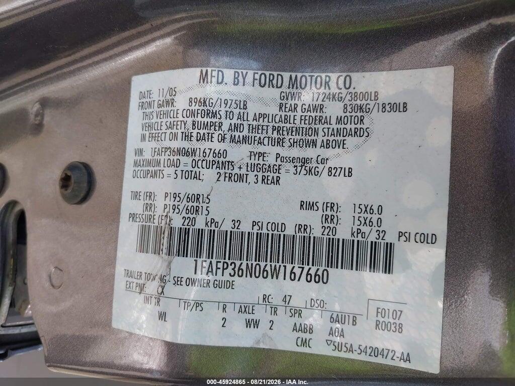 1FAFP36N06W167660 2006 FORD FOCUS photo no. 9