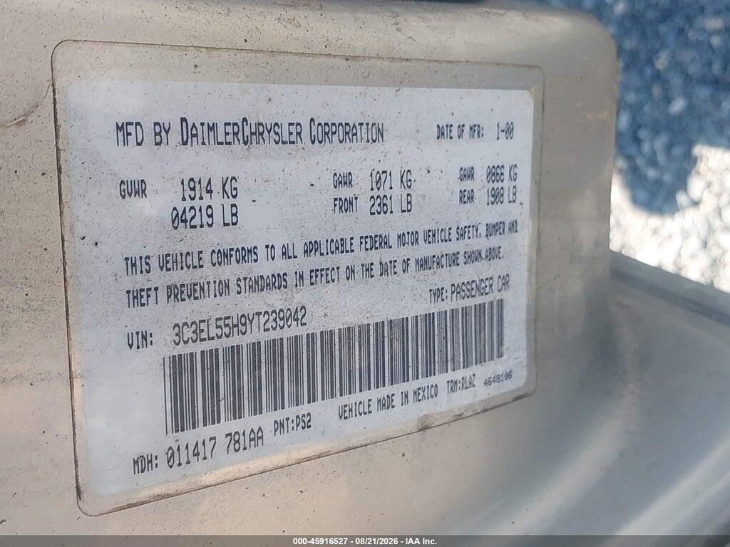 3C3EL55H9YT239042 2000 CHRYSLER SEBRING photo no. 9