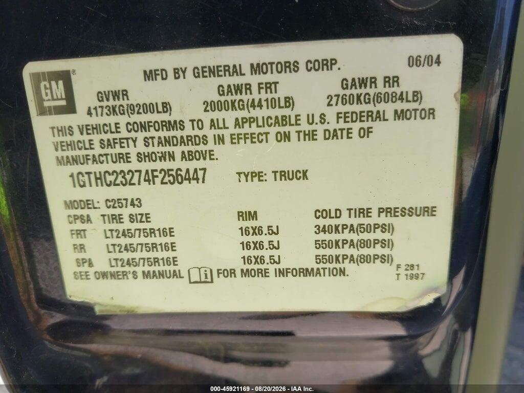 1GTHC23274F256447 2004 GMC SIERRA 2500HD photo no. 9