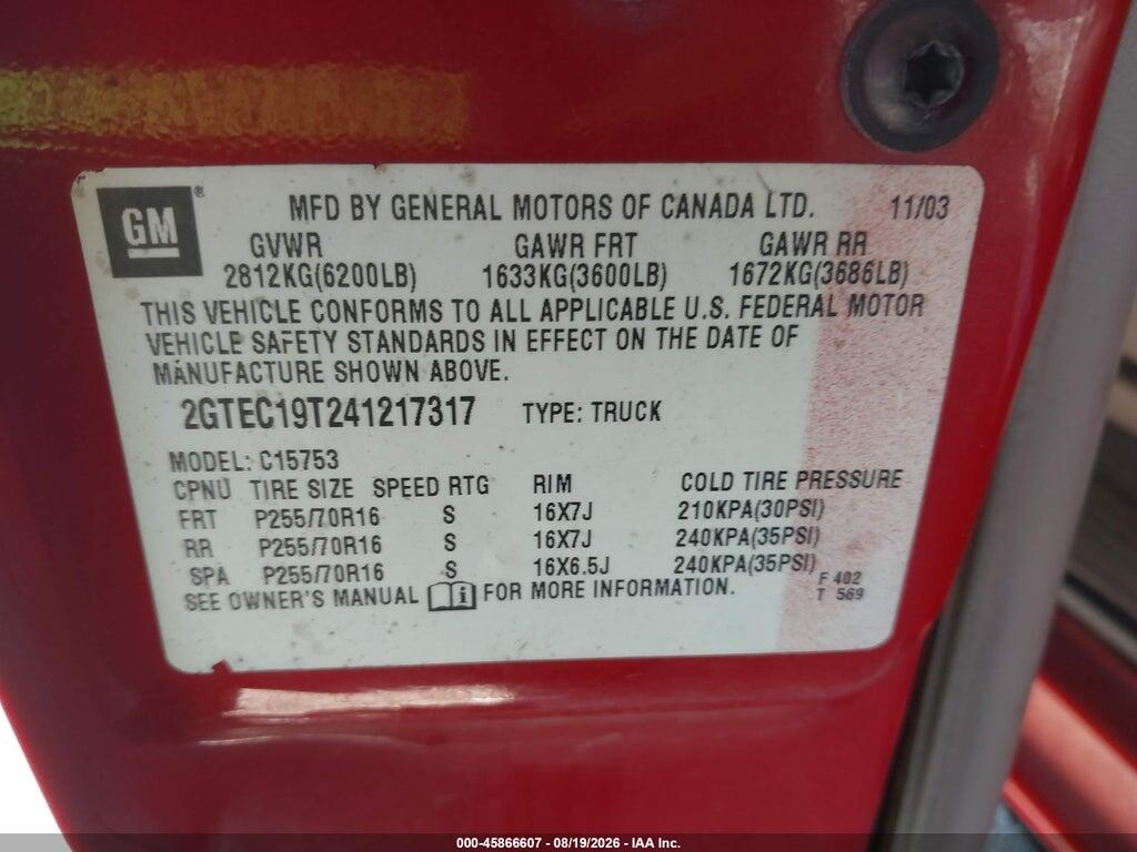 2GTEC19T241217317 2004 GMC SIERRA 1500 photo no. 9