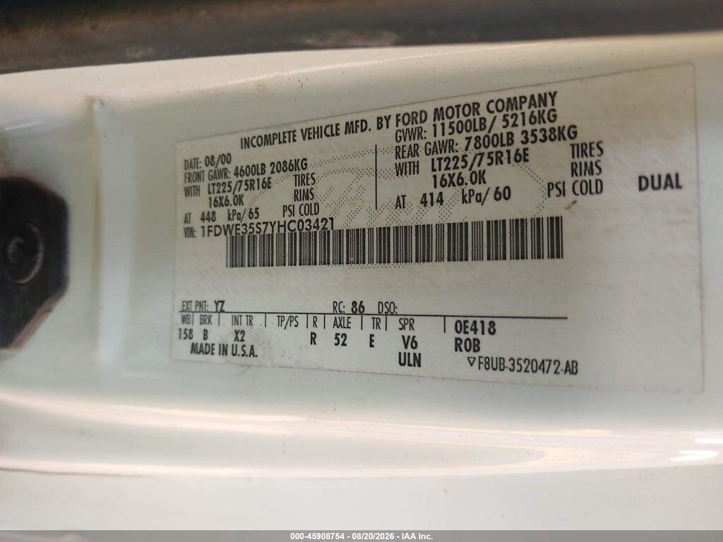 1FDWE35S7YHC03421 2000 FORD E-350 CUTAWAY photo no. 9