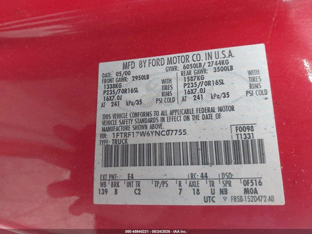 1FTRF17W6YNC07755 2000 FORD F-150 photo no. 9