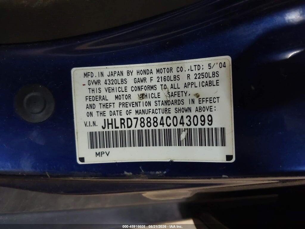 JHLRD78884C043099 2004 HONDA CR-V photo no. 9