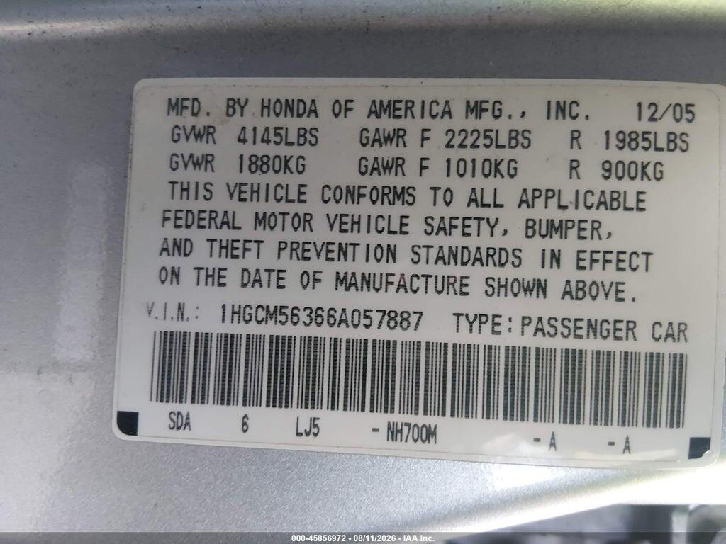 1HGCM56366A057887 2006 HONDA ACCORD photo no. 9