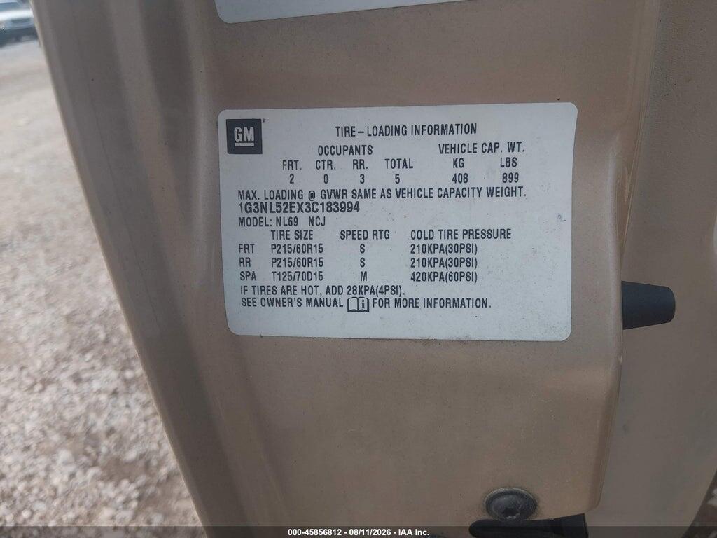 1G3NL52EX3C183994 2003 OLDSMOBILE ALERO photo no. 9