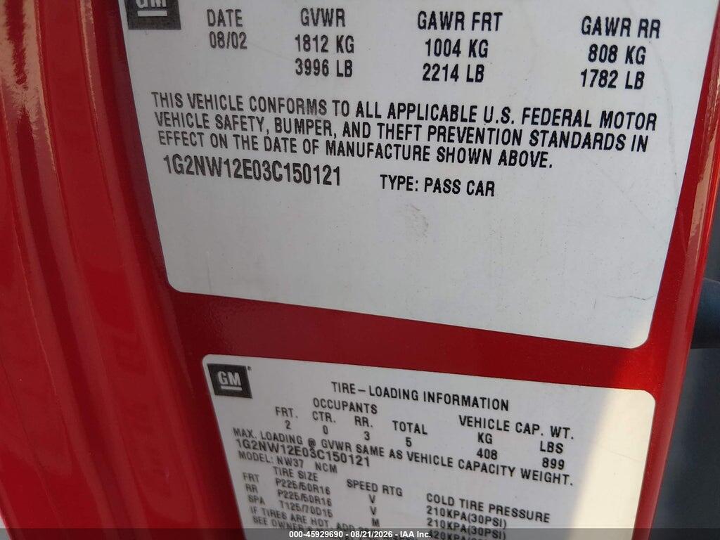 1G2NW12E03C150121 2003 PONTIAC GRAND AM photo no. 9