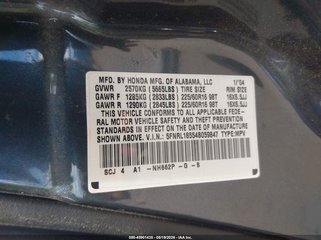 5FNRL18554B059847 2004 HONDA ODYSSEY photo no. 9