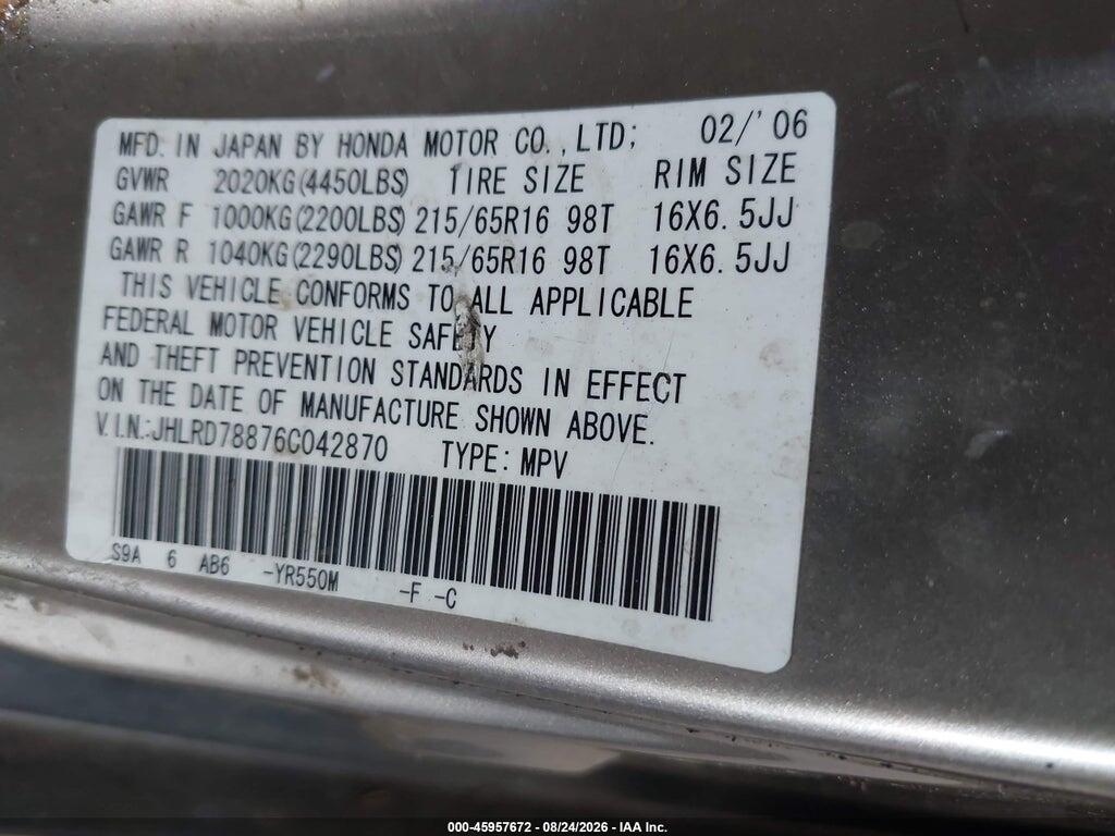 JHLRD78876C042870 2006 HONDA CR-V photo no. 9