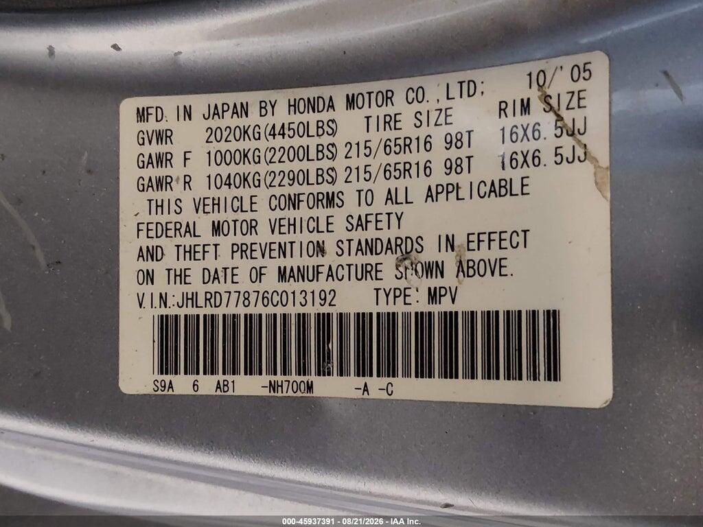 JHLRD77876C013192 2006 HONDA CR-V photo no. 9